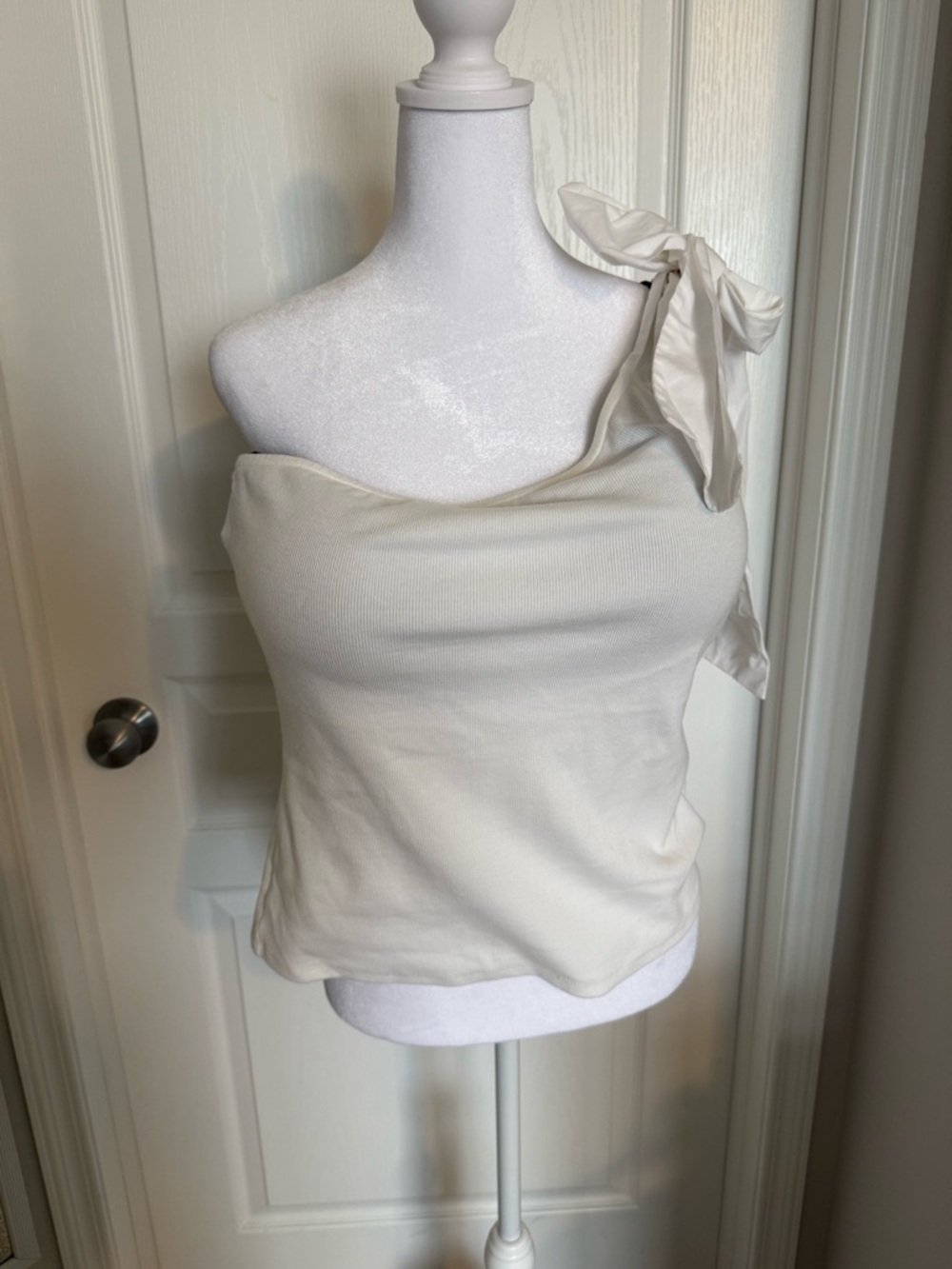 Anthropologie White One-Shoulder Tie-Strap Tank Top